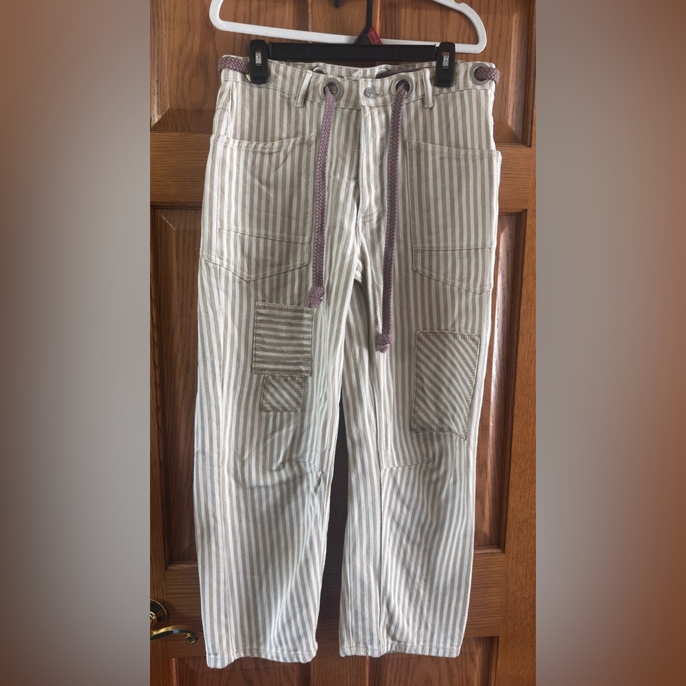 BiBi Beige and White Barrel Striped Pants